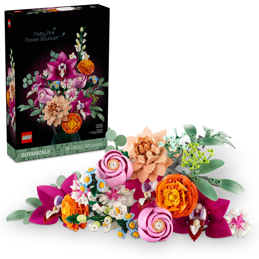 LEGO® Botanicals Pretty Pink Flower Bouquet Floral Decor, Nature Gift Building Kit for Adults 10342