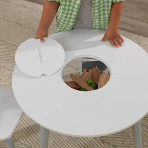 KidKraft Round Storage Table & 2 Chair Set - Gray & White