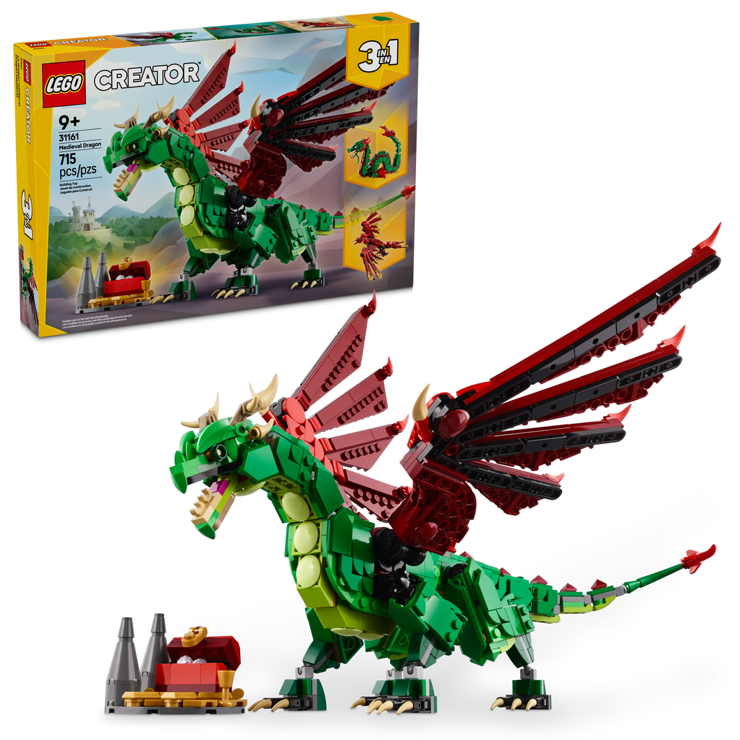 LEGO® Creator 3in1 Medieval Dragon Creature Toy, Transforms into a Sea Serpent or a Phoenix 31161
