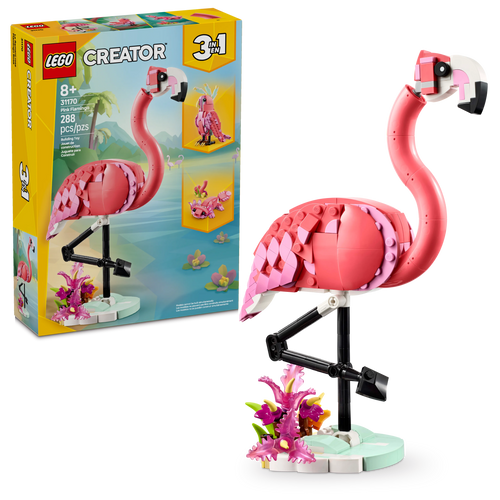 LEGO® Creator 3in1 Wild Animals: Pink Flamingo Animal Toy, Turns Into a Cockatoo or an Axolotl 31170