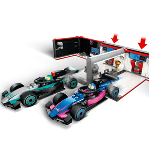 LEGO® City F1® Garage & Mercedes-AMG & Alpine Cars Toy Playset with 2 Race Vehicles 60444