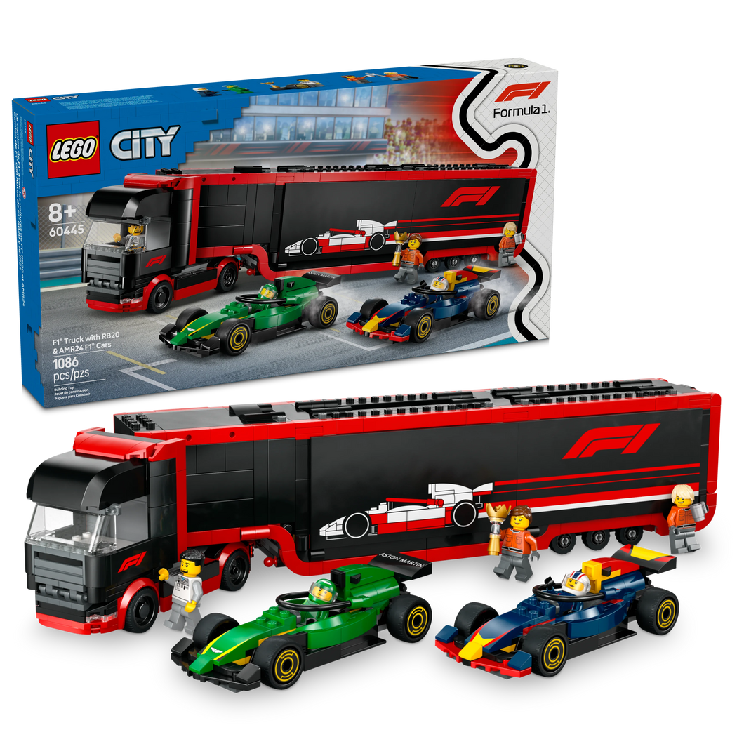 LEGO® City F1® Truck with RB20 & AMR24 F1® Cars Toy Race Vehicle Transporter Playset 60445