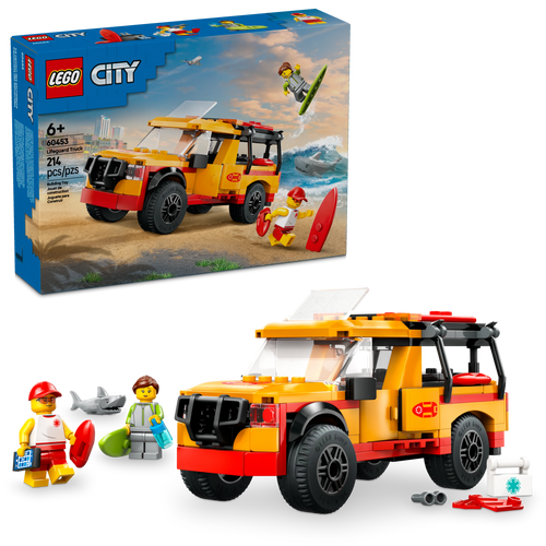 LEGO® City Lifeguard Beach Rescue Truck Playset with 2 Minifigures and Shark Toy Figure 60453