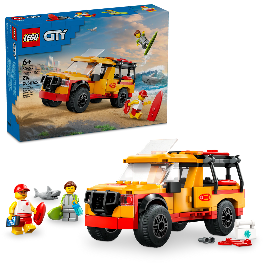 LEGO® City Lifeguard Beach Rescue Truck Playset with 2 Minifigures and Shark Toy Figure 60453