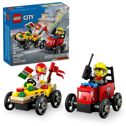 LEGO® City Pizza vs. Fire Truck Race Car Pack Toy Soapbox Racing Set for Ages 5 and up 60458