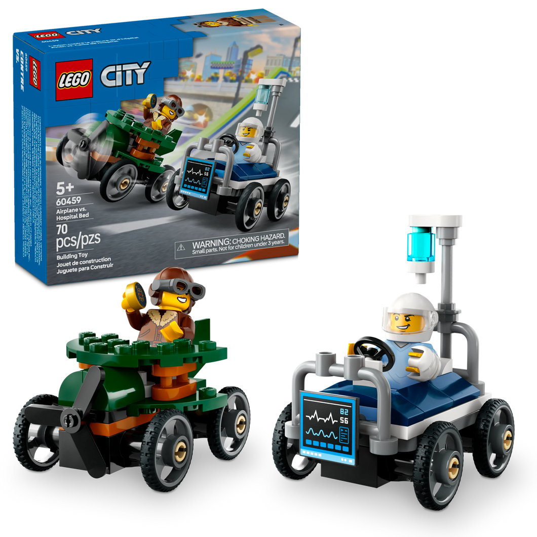LEGO® City Airplane vs. Hospital Bed Race Car Pack Soapbox Racing Toy Playset for Ages 5 Plus 60459