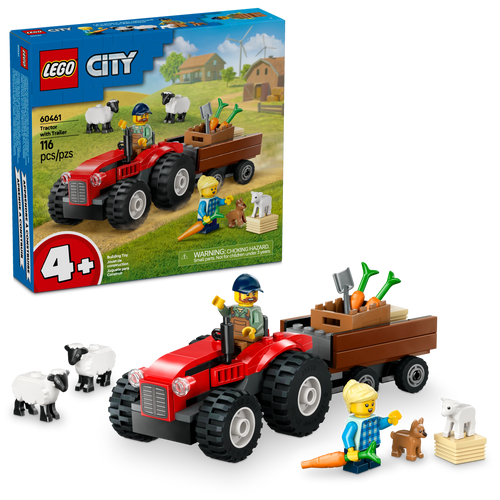 LEGO® City Red Farm Tractor with Trailer & Sheep Toy, Playset for Kids Aged 4 Years and up 60461