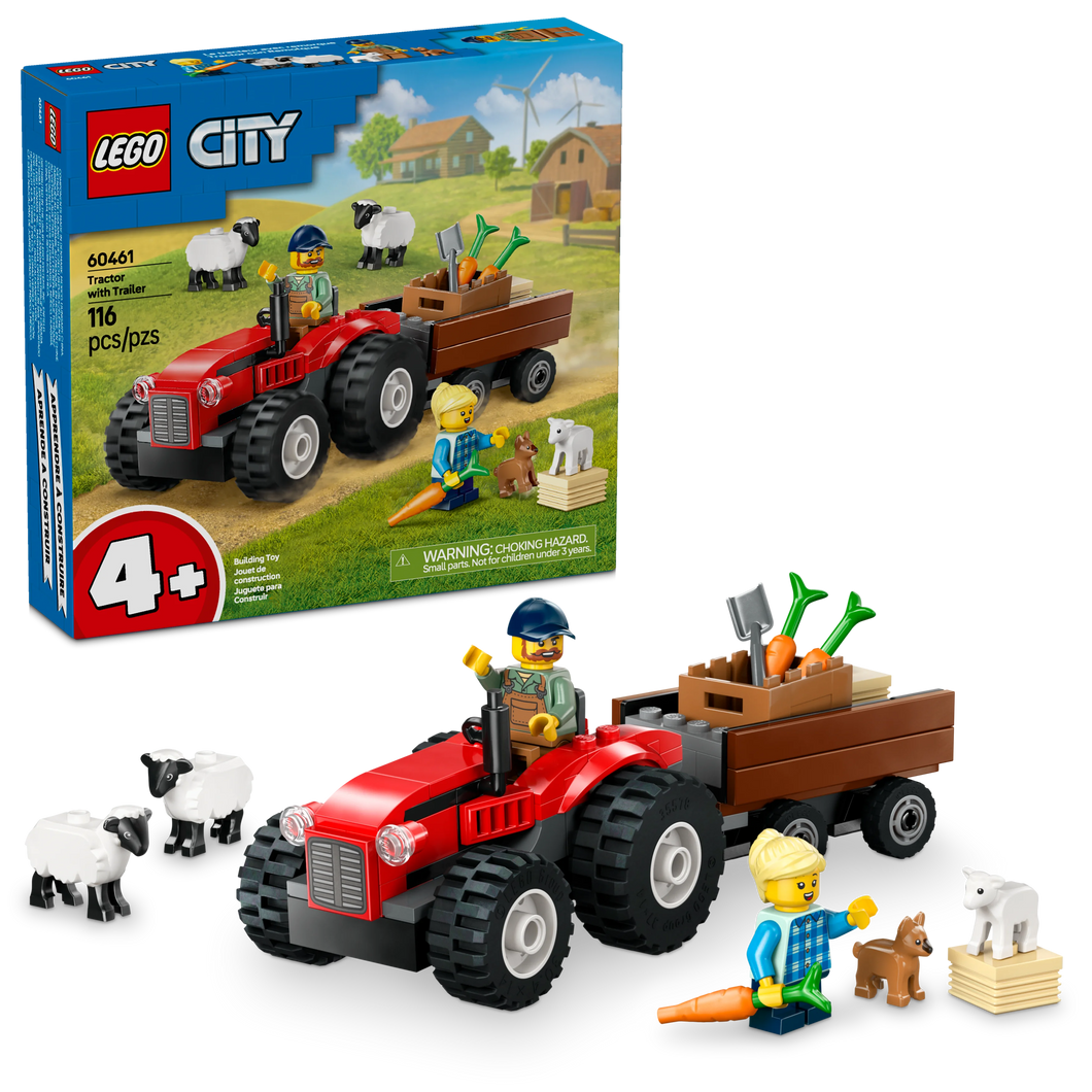 LEGO® City Red Farm Tractor with Trailer & Sheep Toy, Playset for Kids Aged 4 Years and up 60461
