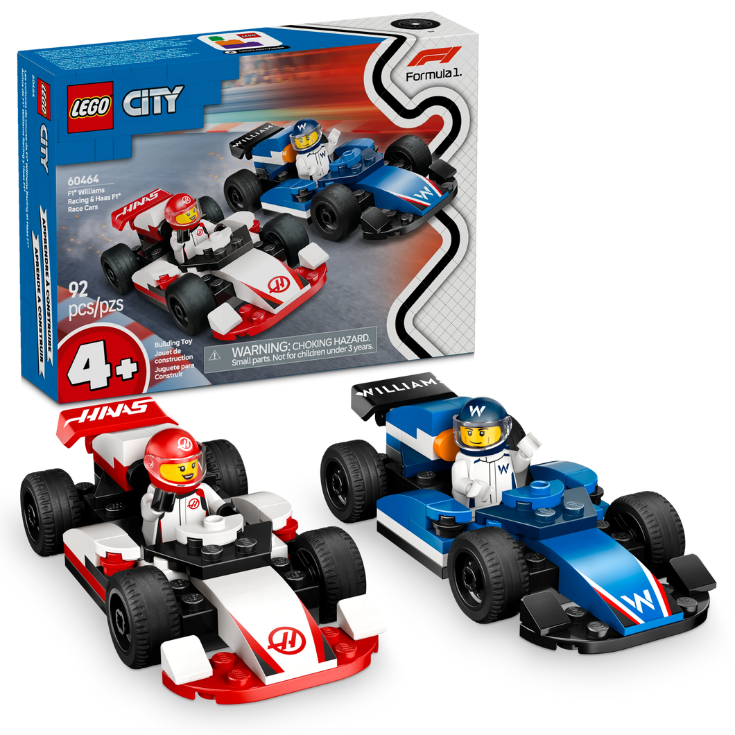 LEGO® City F1® Williams Racing & Haas F1® Race Cars Vehicle Toy Set with 2 Driver Minifigures 60464