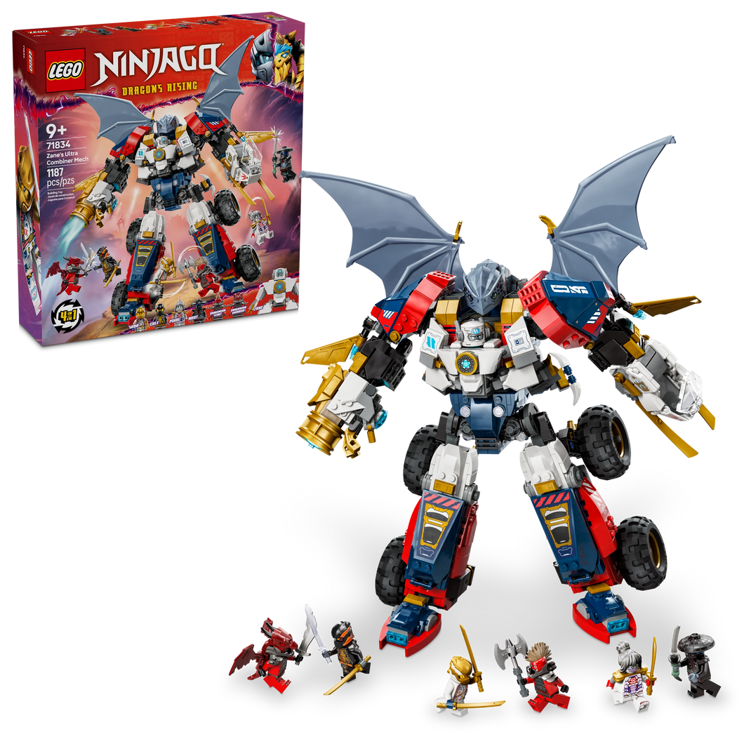 LEGO® NINJAGO® Zane’s Ultra Combiner Mech Toy, 4-in-1 Building Set with Car, Jet and Dragon 71834