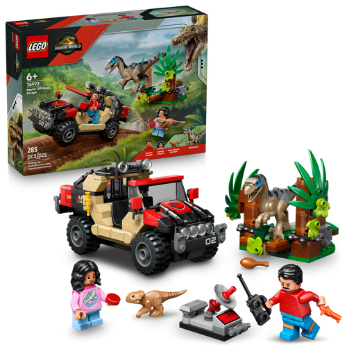 LEGO® Jurassic World Raptor Off-Road Escape Velociraptor Toy Dinosaur, Kids’ Building Kit 76972