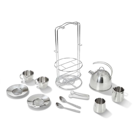 Melissa and Doug Stainless Steel Tea Set and Storage Stand - All-Star Learning Inc. - Proudly Canadian