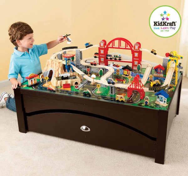 Kidkraft metropolis train set & table with 100 store accessories included