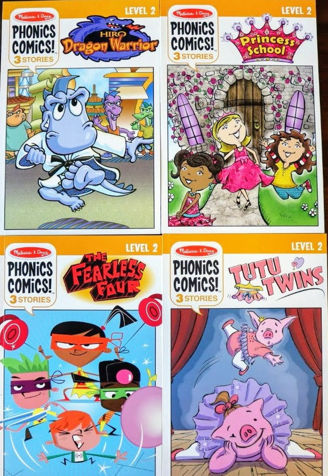 Melissa & Doug Phonics Comics Early Reader Books - Level 2 Bundle
