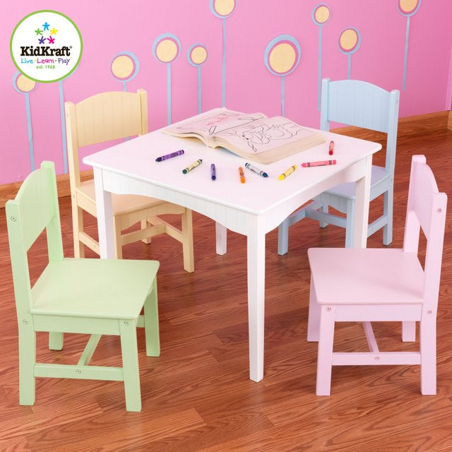 KidKraft Nantucket Table 4 Pastel Chairs