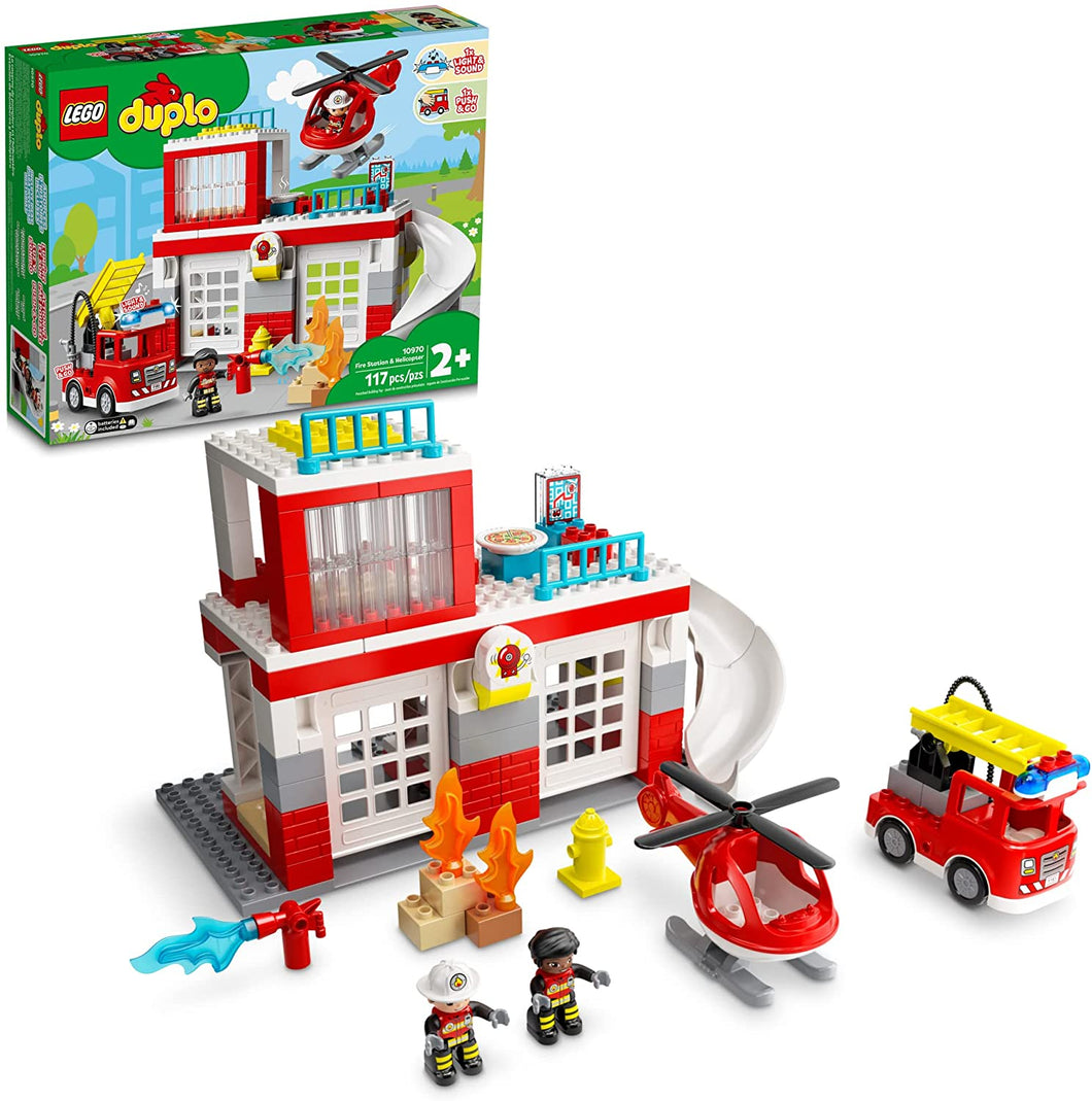 LEGO DUPLO Rescue Fire Station & Helicopter 10970 Building Toy; Playset with Fire Truck and Helicopter; for Ages 2+ (117 Pieces)