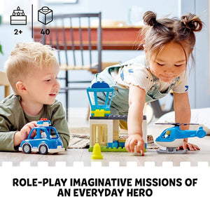 LEGO DUPLO Rescue Police Station & Helicopter 10959 Building Toy Playset; Police Car and Helicopter; for Ages 2+ (40 Pieces)