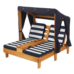 KidKraft Double Chaise Lounge with Cup Holders - Navy/White/Honey