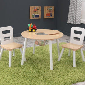 KidKraft Round Storage Table & Chair Set- Natural & White - All-Star Learning Inc. - Proudly Canadian