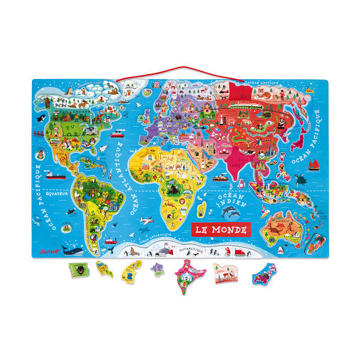 Janod Magnetic World Map Puzzle French Version 92 Pieces (Wood) - All-Star Learning Inc. - Proudly Canadian